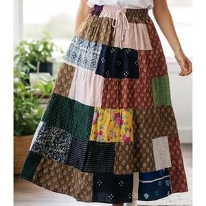 Rebecca Taylor Colorful Patchwork Long Skirt Boho Gypsy Festival 1 Size Cotton